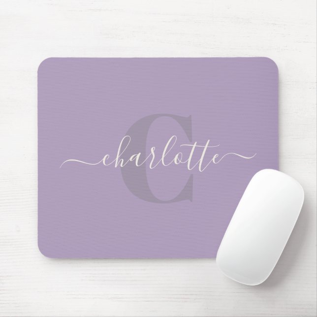 Lilac Purple | Personalized Script Monogram Name  Mouse Pad (With Mouse)