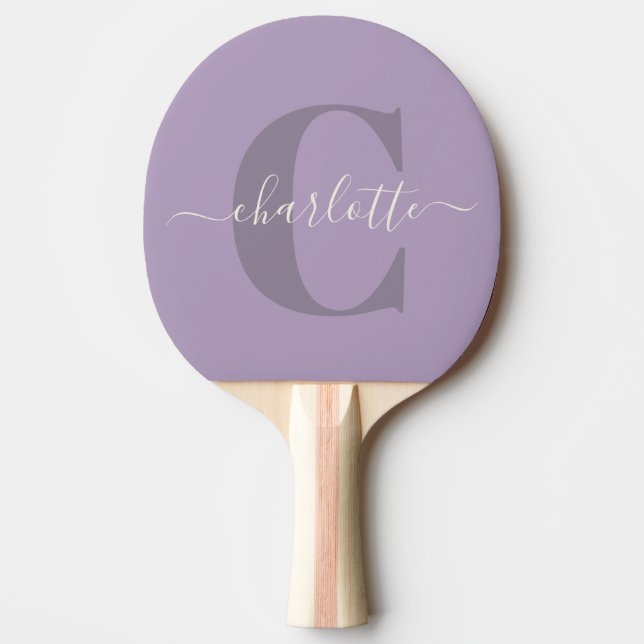 Lilac Purple Personalized Script Monogram Name Ping Pong Paddle (Front)