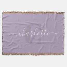 Lilac Purple | Personalized Script Monogram Name  Throw Blanket