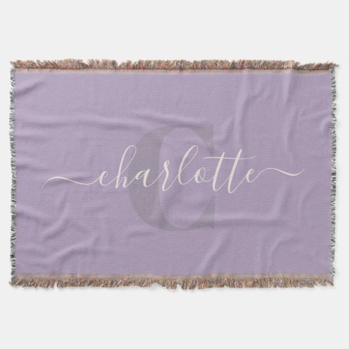 Lilac Purple  Personalized Script Monogram Name  Throw Blanket