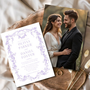 Lilac Purple Photo Floral Victorian Wedding Invitation