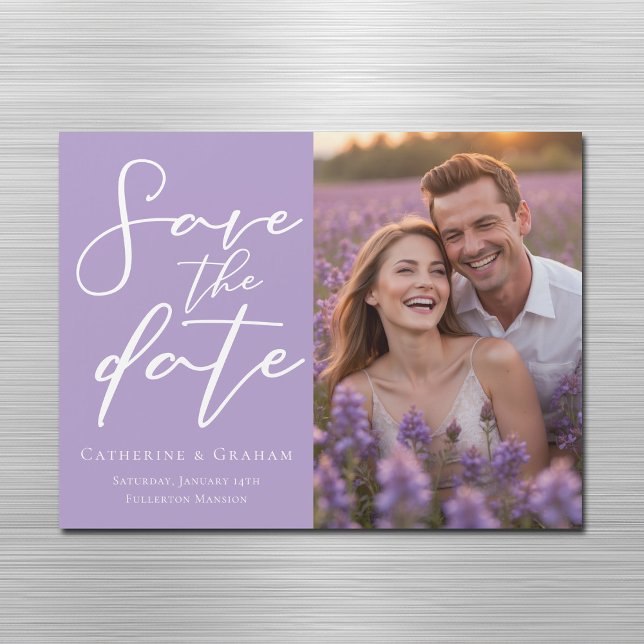 Lilac Purple Photo Save the Date Magnet Card (Creator Uploaded)