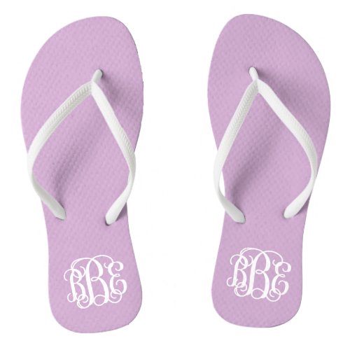 Lilac Purple Preppy Script Monogram Flip Flops