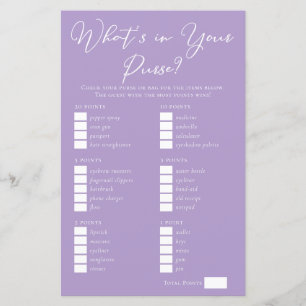 Lilac Purple Purse Items Bridal Shower Game