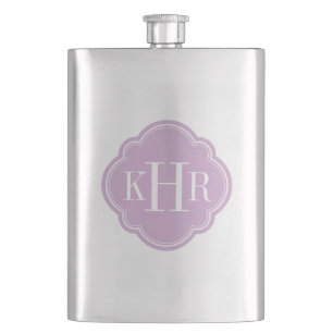 Lilac Purple Quatrefoil Custom Monogram Flask