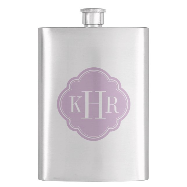Lilac Purple Quatrefoil Custom Monogram Flask (Front)