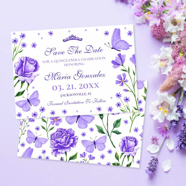 Lilac Purple Quinceañera 15th Birthday Party Save The Date (Lilac Purple Quinceañera 15th Birthday Party Save The Date)