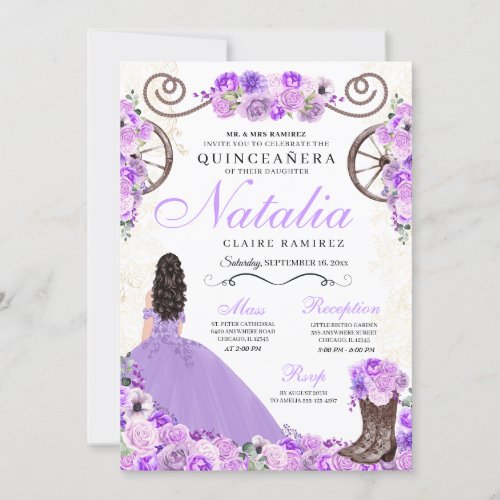 Lilac Purple Ranchero Princess Dress Quinceanera Invitation