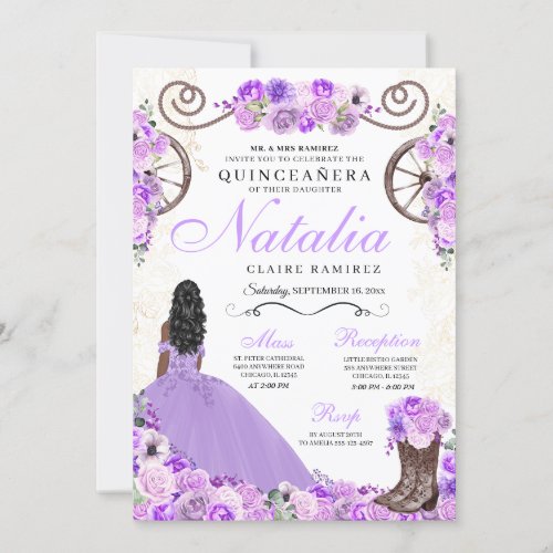 Lilac Purple Ranchero Princess Dress Quinceanera Invitation