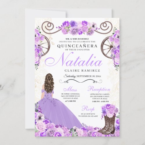 Lilac Purple Ranchero Princess Dress Quinceanera Invitation