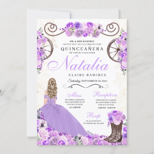 Lilac Purple Ranchero Princess Dress Quinceanera Invitation