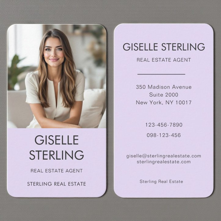 Lilac Purple Real Estate Agent Photo Business Card