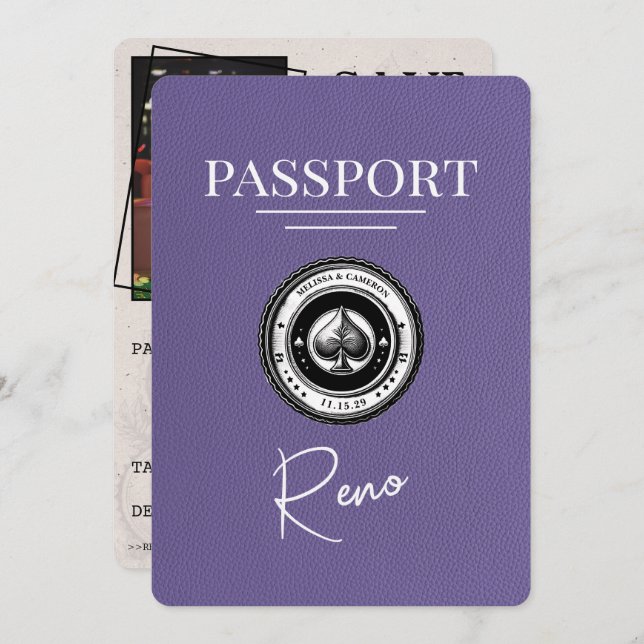 Lilac Purple Reno Passport Save The Date (Front/Back)