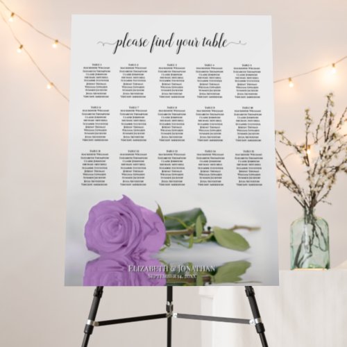 Lilac Purple Rose 15 Table Wedding Seating Chart Foam Board