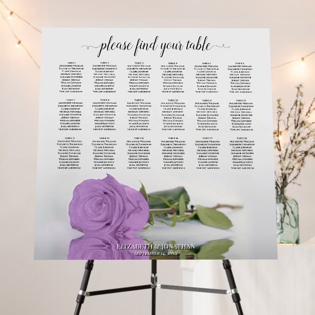 Lilac Purple Rose 18 Table Wedding Seating Chart Foam Board (In Situ (Stand))