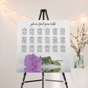 Lilac Purple Rose 18 Table Wedding Seating Chart Foam Board