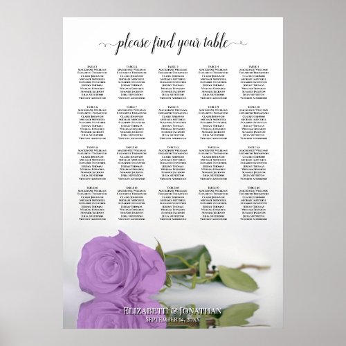 Lilac Purple Rose 20 Table Wedding Seating Chart
