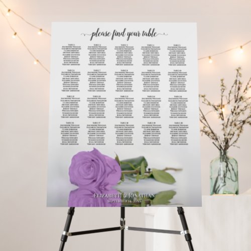 Lilac Purple Rose 20 Table Wedding Seating Chart Foam Board