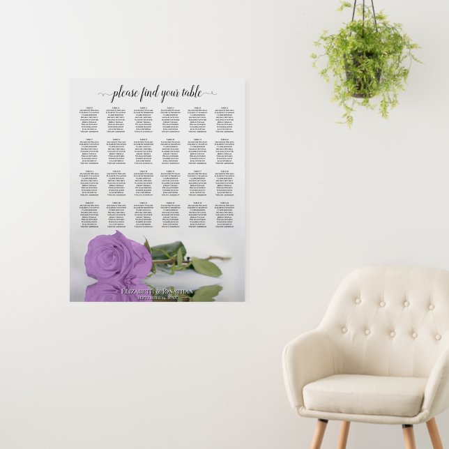 Lilac Purple Rose 24 Table Wedding Seating Chart Foam Board (In Situ (Wall))