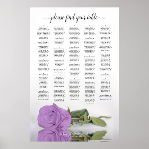 Lilac Purple Rose Chic Alphabetical Seating Chart