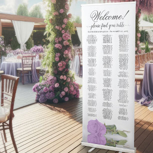 Lilac Purple Rose Chic Alphabetical Seating Chart Retractable Banner