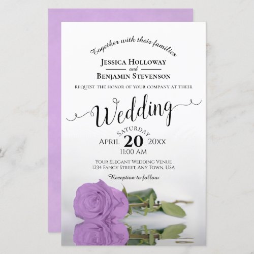 Lilac Purple Rose Chic BUDGET Wedding Invitation