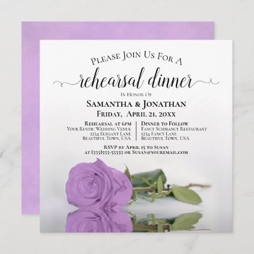 Lilac Purple Rose Chic Wedding Rehearsal  Dinner Invitation