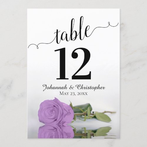 Lilac Purple Rose Chic Wedding Table Number Large