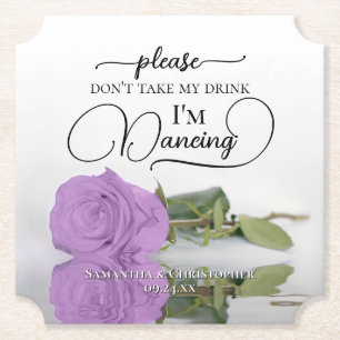 Lilac Purple Rose Don't Take My Drink Wedding Paper Coaster