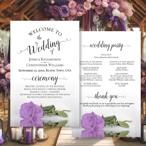 Lilac Purple Rose Elegant Budget Wedding Program