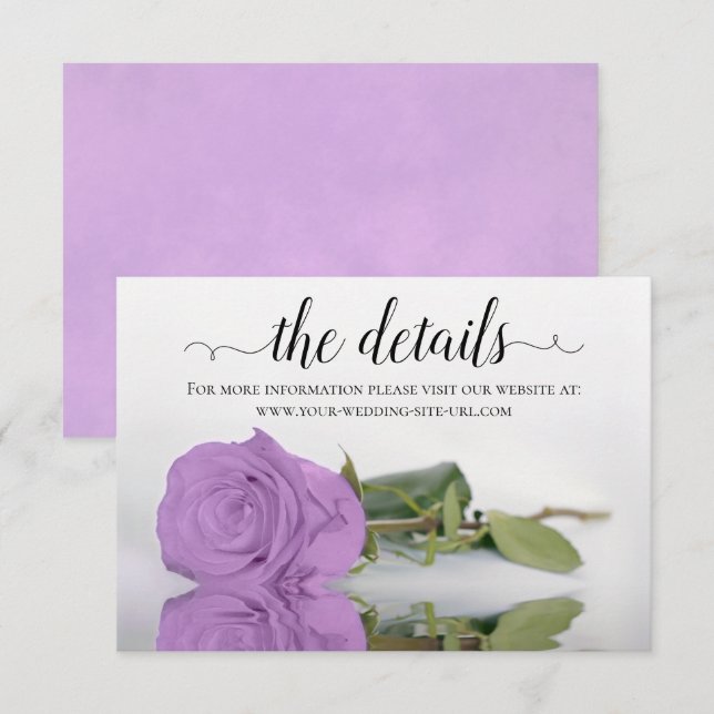 Lilac Purple Rose Elegant Wedding Details Website Enclosure Card (Front/Back)