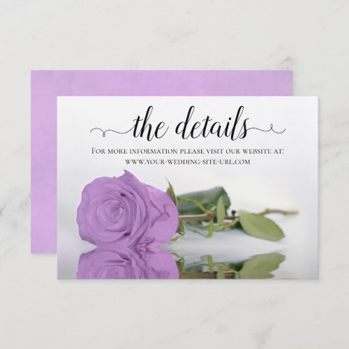 Lilac Purple Rose Elegant Wedding Details Website Enclosure Card