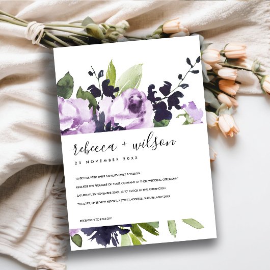LILAC PURPLE ROSE FLORAL WATERCOLOR BUNCH WEDDING