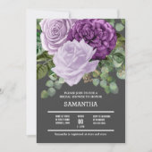 Lilac purple rose flower shimmer chic floral bloom invitation (Front)