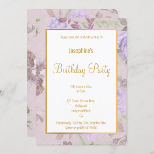 LILAC PURPLE ROSE GOLD WHITE CUSTOM BIRTHDAY INVITATION