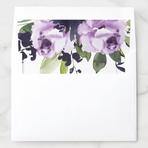 LILAC PURPLE ROSE PEONY FLORAL BUNCH WATERCOLOR ENVELOPE LINER