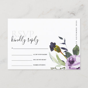 LILAC PURPLE ROSE PEONY FLORAL BUNCH WEDDING RSVP ENCLOSURE CARD