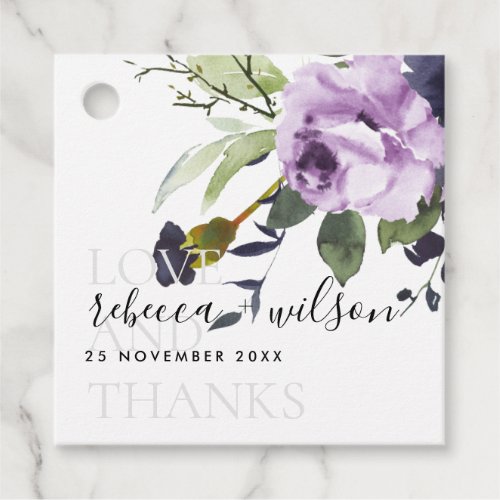LILAC PURPLE ROSE PEONY FLORAL WATERCOLOR WEDDING FAVOR TAGS