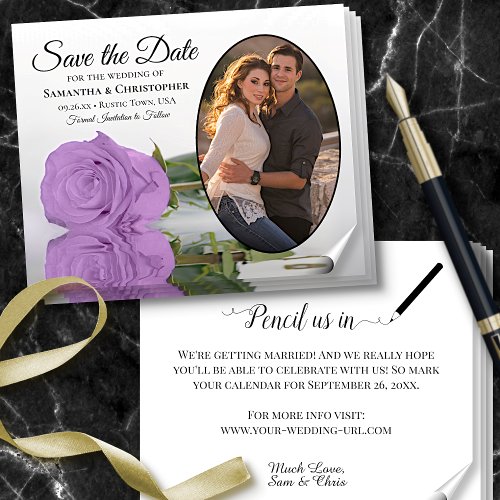 Lilac Purple Rose Photo BUDGET Save The Date Flyer