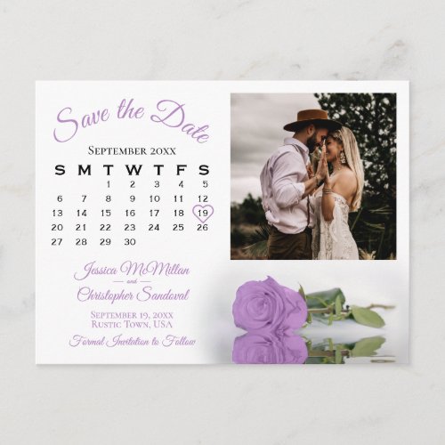 Lilac Purple Rose Photo  Calendar Save the Date  Announcement Postcard