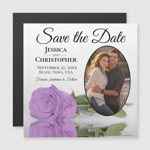 Lilac Purple Rose Save The Date Oval Photo Magnet