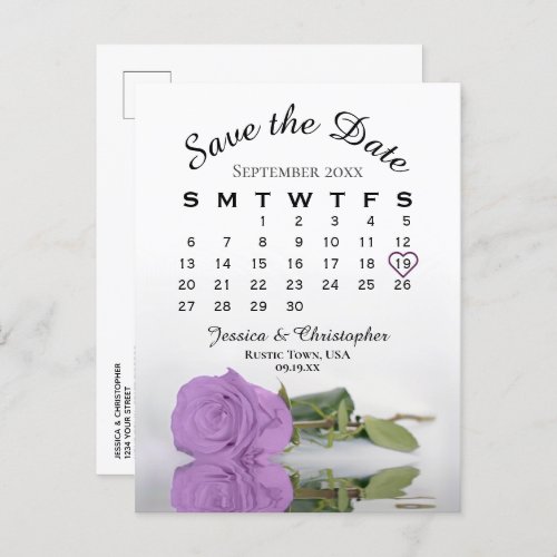 Lilac Purple Rose Wedding Calendar Save the Date Announcement Postcard