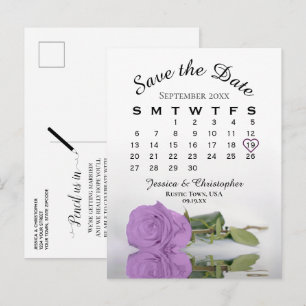 Lilac Purple Rose Wedding Calendar Save the Date Announcement Postcard