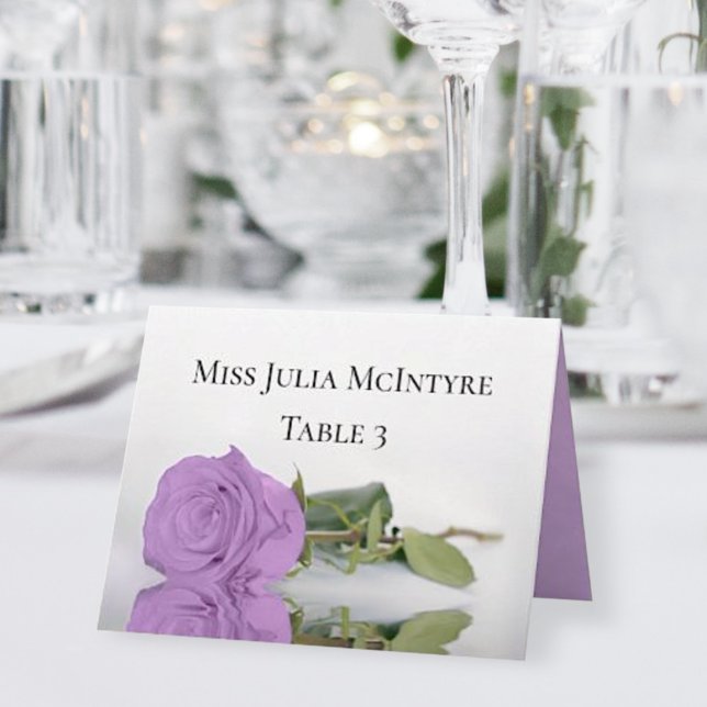 Lilac Purple Rose Wedding DIY Fold Place Card (Creator Uploaded)