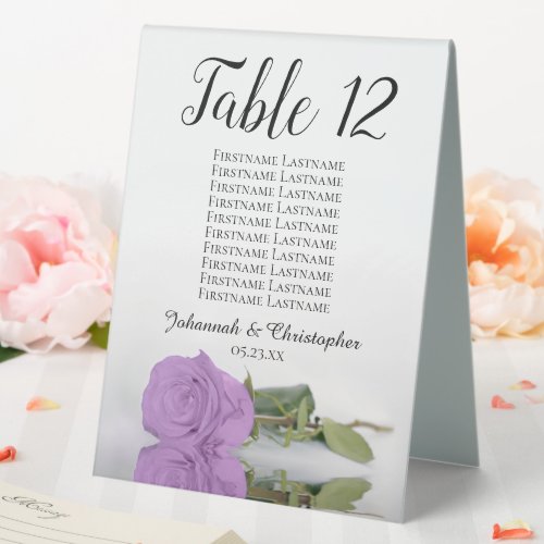 Lilac Purple Rose Wedding Number Seating Chart Table Tent Sign