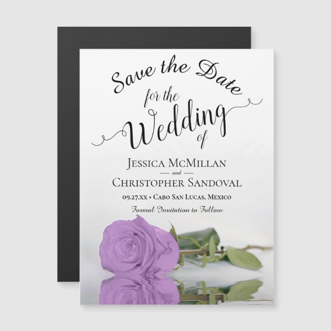 Lilac Purple Rose Wedding Save the Date Magnet (Front/Back)