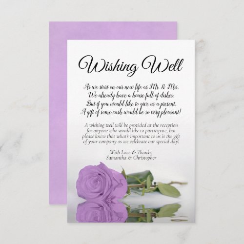Lilac Purple Rose Wedding Wishing Well Poem Enclosure Card