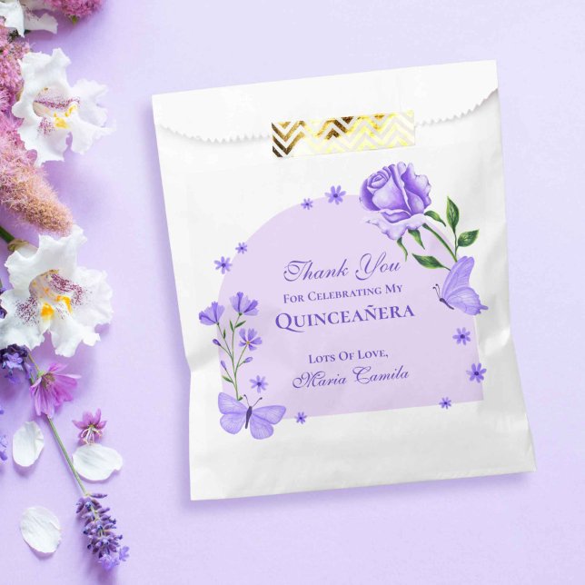 Lilac Purple Roses & Butterfly Floral Quinceañera Favor Bag (Lilac Purple Roses & Butterfly Floral Quinceañera Favor Bag)