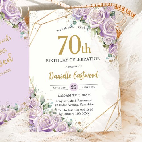Lilac Purple Roses Floral 70th 80th Birthday Loved
