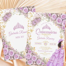 Lilac Purple Roses Golden Butterfly Quinceañera